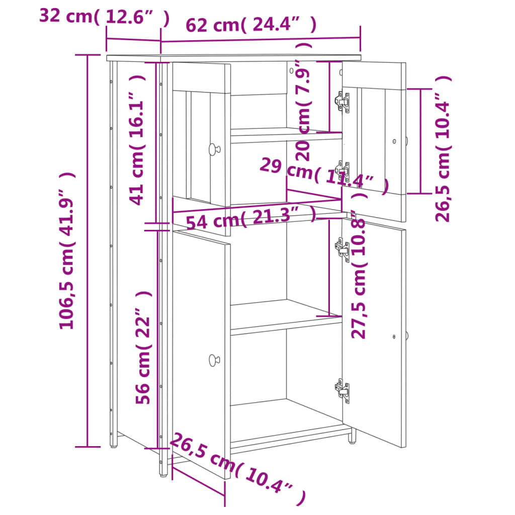 vidaXL Dulap înalt, negru, 62x32x106,5 cm, lemn prelucrat