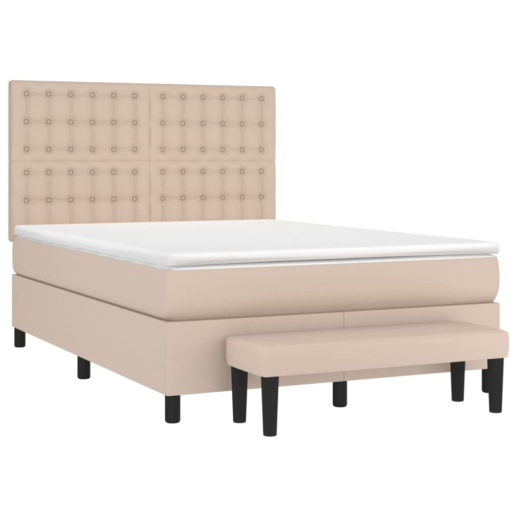 vidaXL Pat box spring cu saltea, cappuccino, 140x190cm piele ecologică