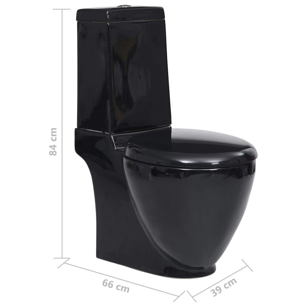 vidaXL Vas WC toaletă baie, negru, ceramică, rotund, flux inferior