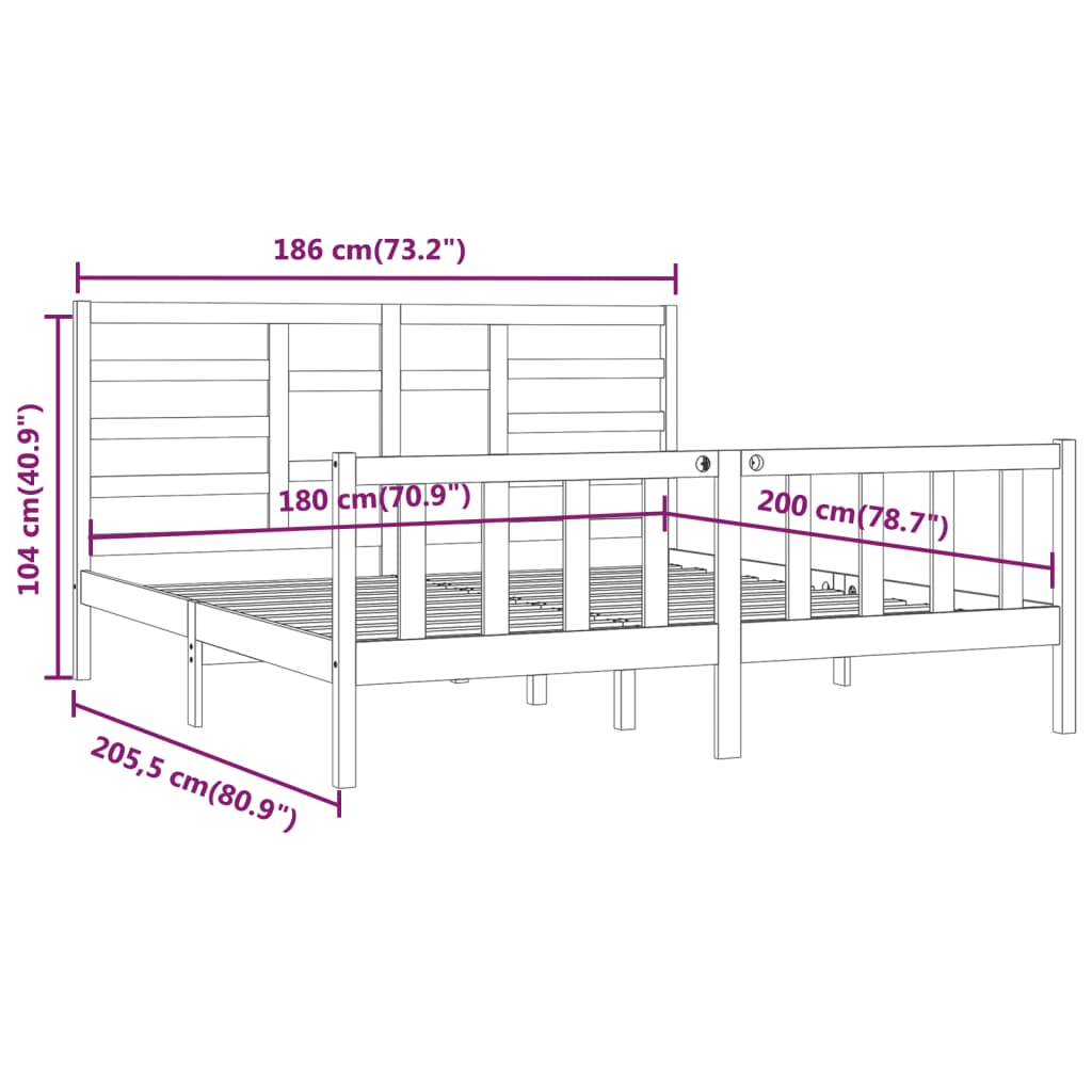 vidaXL Cadru de pat Super King, 180x200 cm, lemn masiv