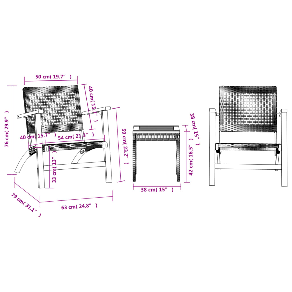 vidaXL Set mobilier bistro, 3 piese, poliratan bej/lemn de acacia