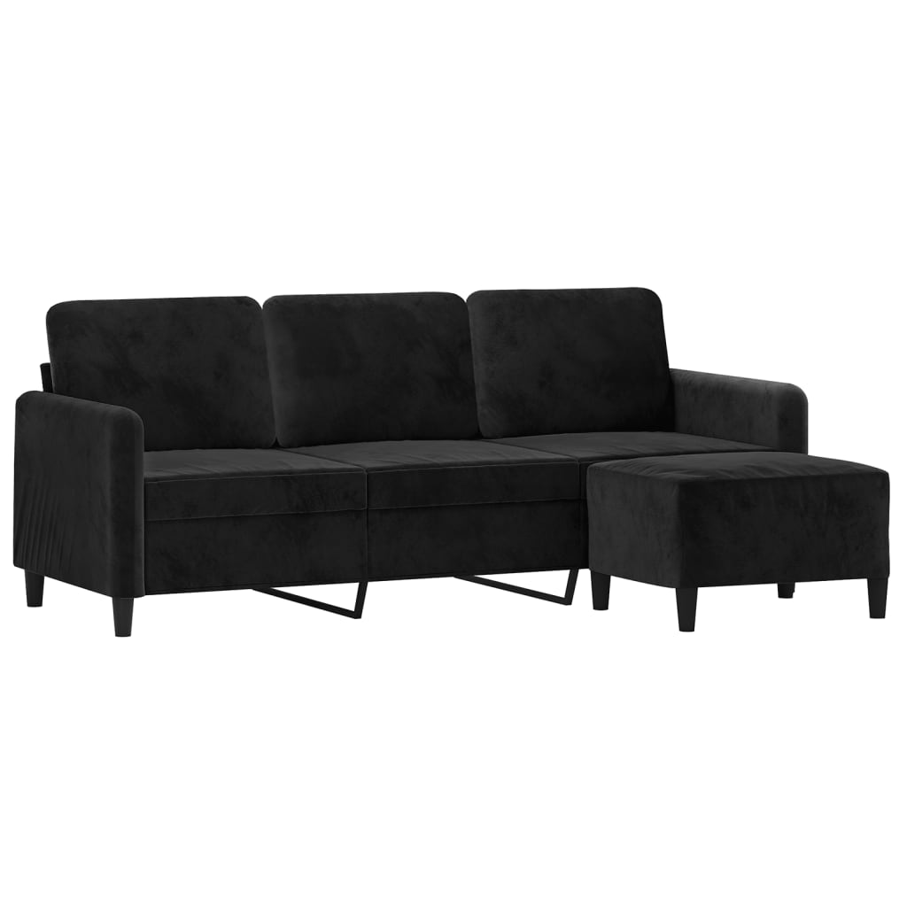 vidaXL Canapea cu 3 locuri și taburet, negru, 180 cm, catifea