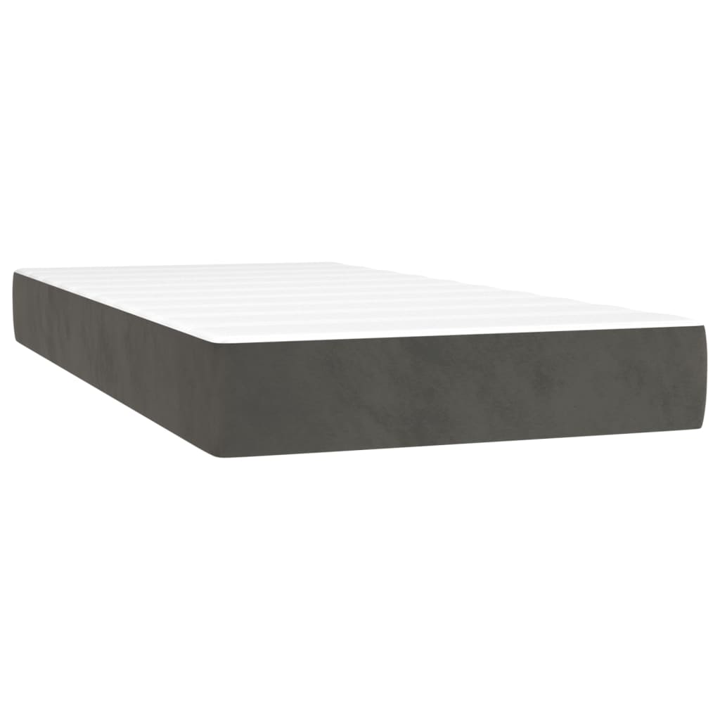 vidaXL Pat box spring cu saltea, gri închis, 100x200 cm, catifea