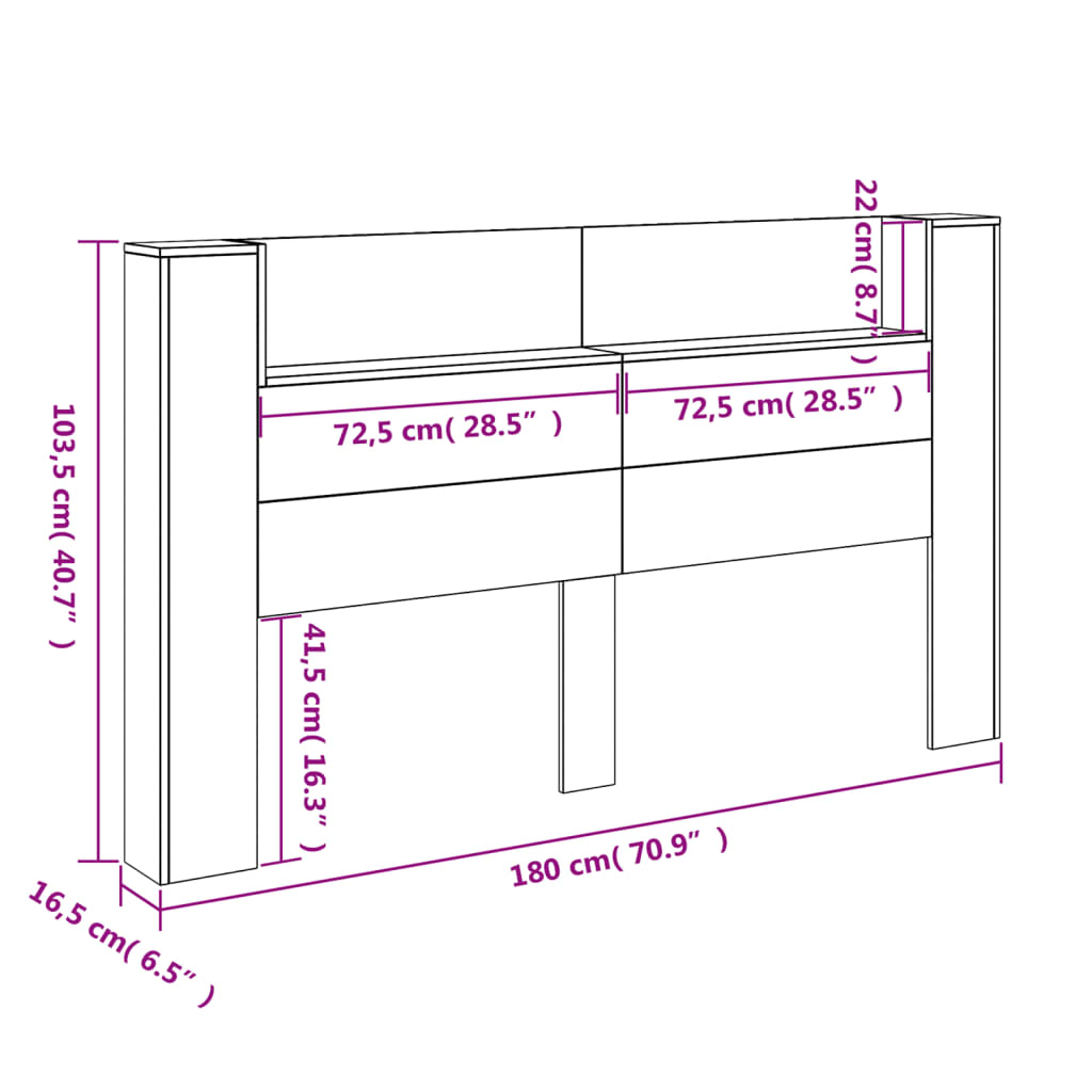 vidaXL Tăblie de pat cu dulap și LED, stejar maro, 180x16,5x103,5 cm