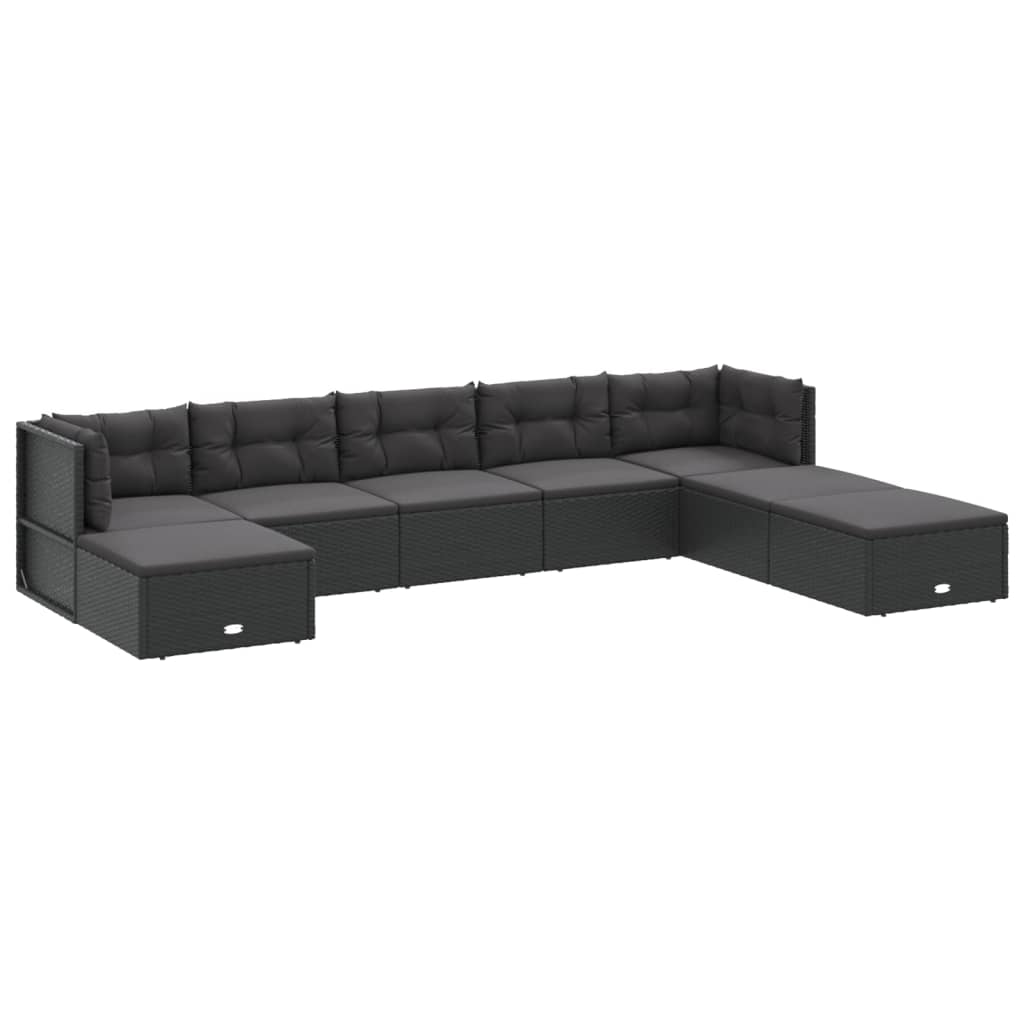 vidaXL Set mobilier de grădină cu perne, 8 piese, negru, poliratan