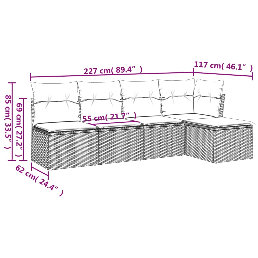 vidaXL Set mobilier de grădină cu perne, 5 piese, negru, poliratan