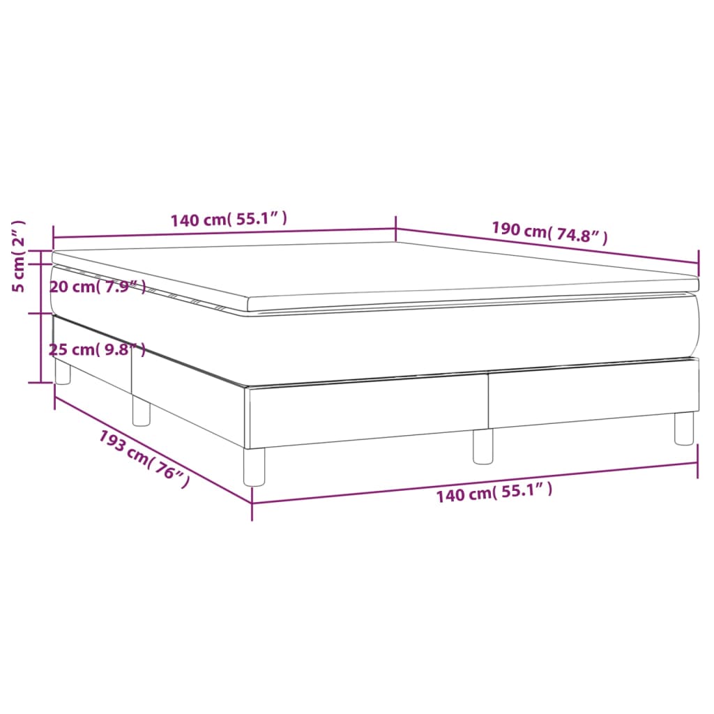 vidaXL Pat box spring cu saltea, gri deschis, 140x190 cm, catifea