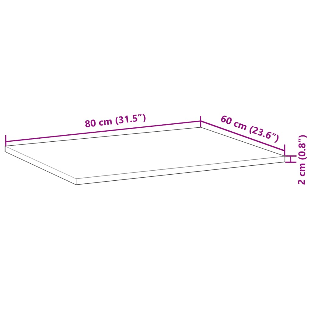 vidaXL Blat de baie netratat, 80x60x2 cm, lemn masiv de acacia