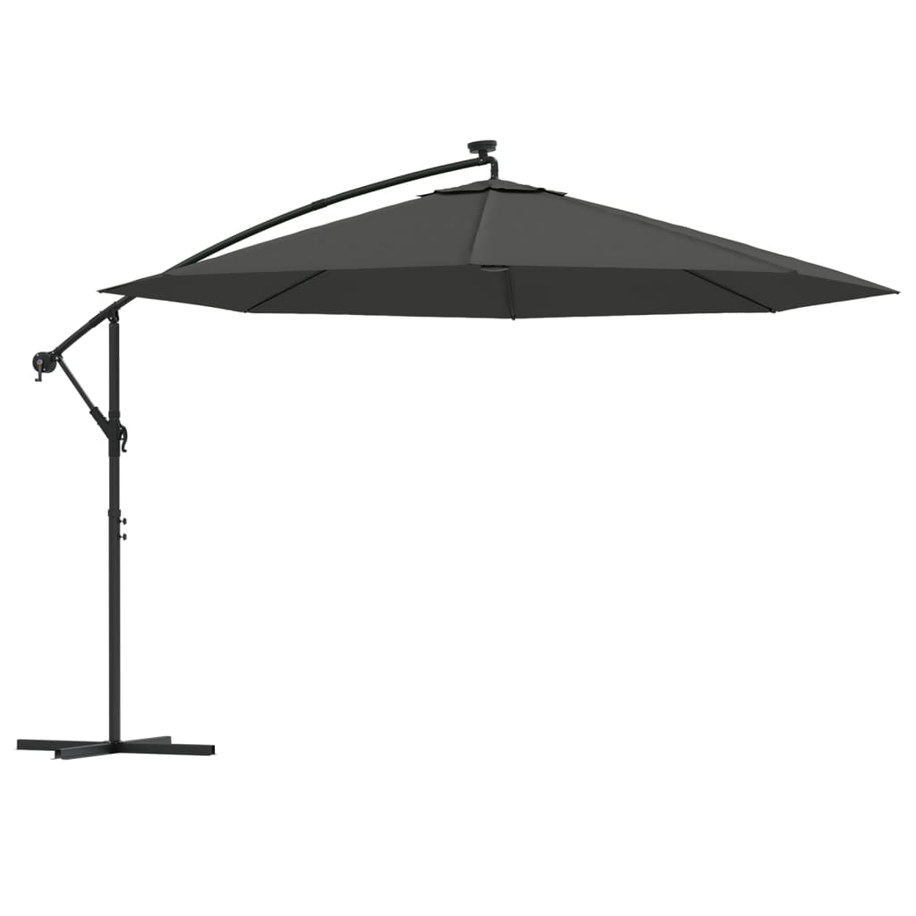 vidaXL Umbrelă în consolă cu LED și stâlp din metal, antracit, 350 cm