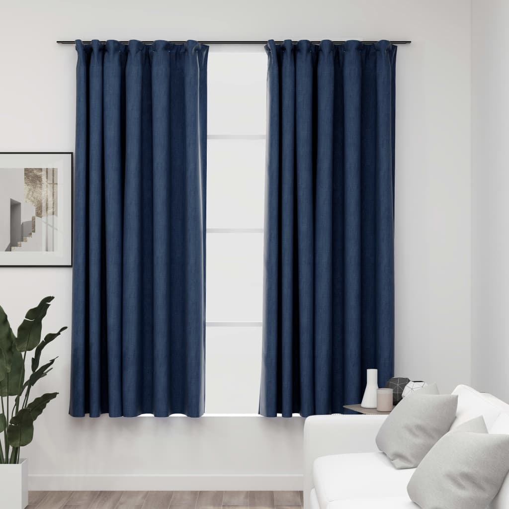 vidaXL Draperii opace aspect in, cu cârlige 2 buc. albastru 140x175 cm