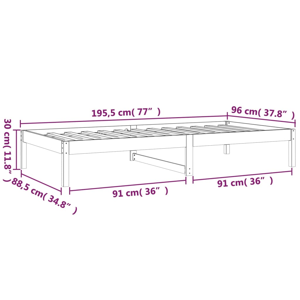 vidaXL Pat de zi 3FT Single, 90x190 cm, lemn masiv de pin