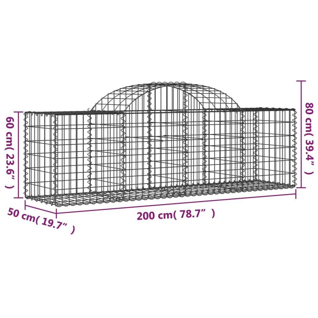 vidaXL Coșuri gabion arcuite 25 buc, 200x50x60/80 cm, fier galvanizat