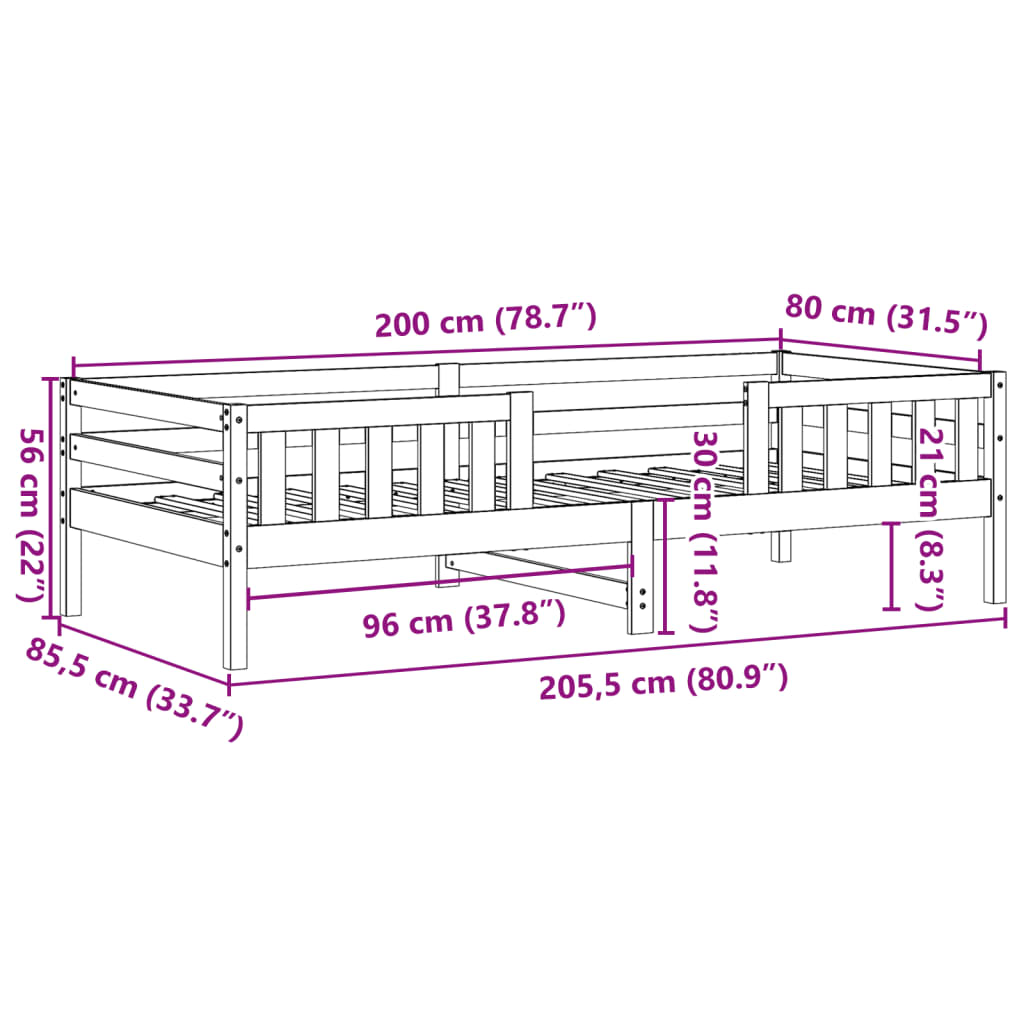 vidaXL Cadru de pat fără saltea, alb, 80x200 cm, lemn masiv de pin