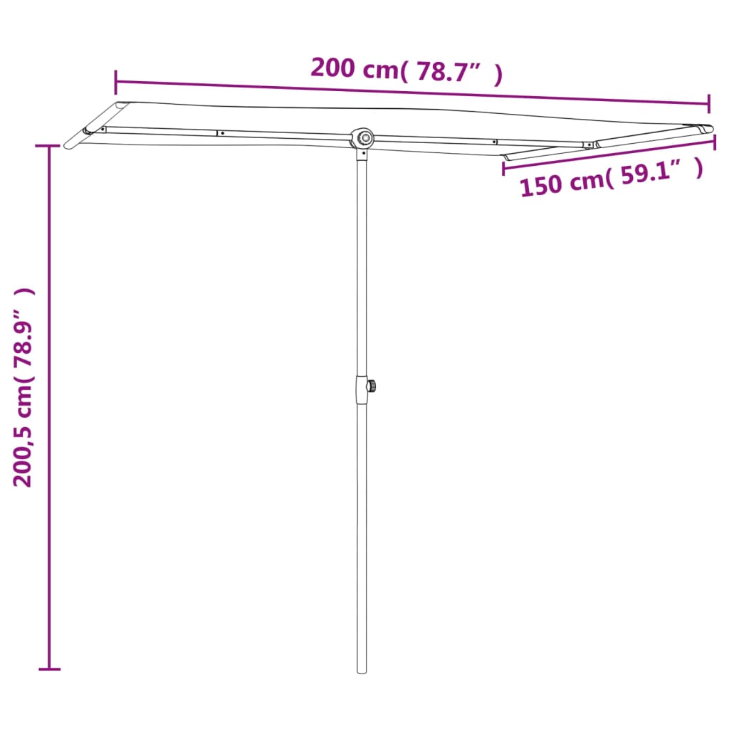 vidaXL Umbrelă de soare de grădină, stâlp aluminiu, verde, 2x1,5 cm