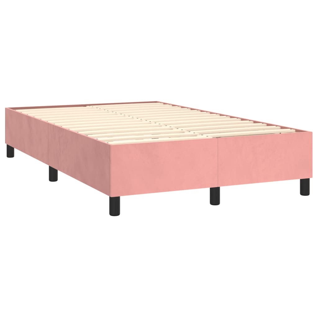 vidaXL Pat box spring cu saltea, roz, 120x200 cm, catifea