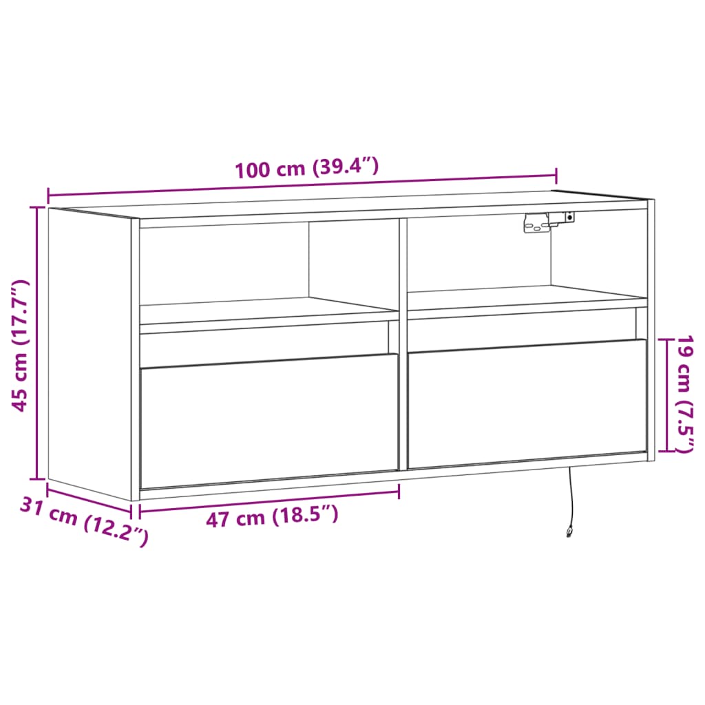 vidaXL Dulap TV de perete cu lumini LED negru 100x31x45 cm