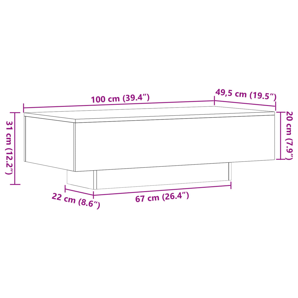 vidaXL Măsuță de cafea, stejar sonoma, 100x49,5x31 cm, lemn prelucrat