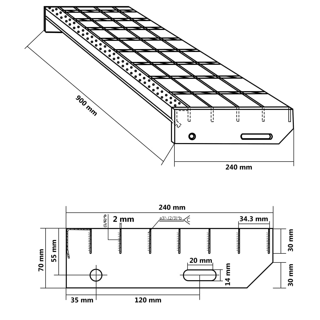 vidaXL Treaptă tip grătar, 90x24x7 cm, oțel galvanizat