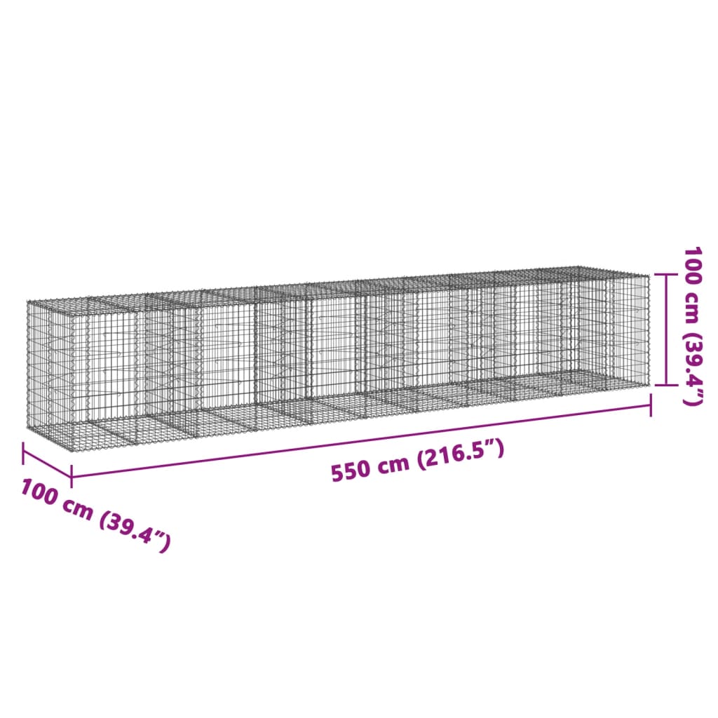 vidaXL Coș gabion cu capac, 550x100x100 cm, fier galvanizat