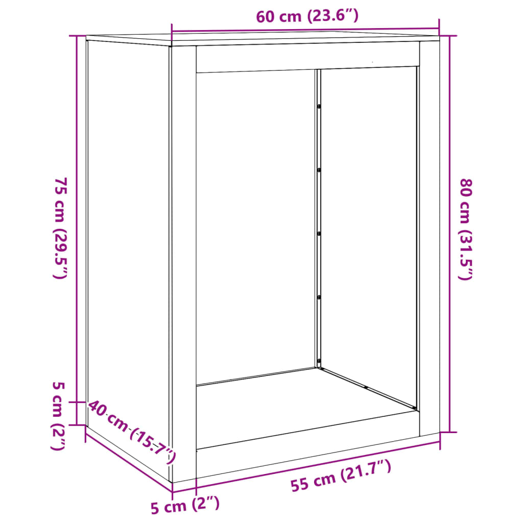 vidaXL Suport pentru lemne de foc, 60x40x80 cm, oțel inoxidabil