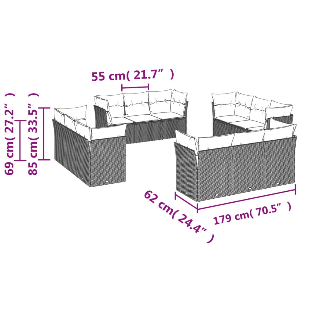 vidaXL Set canapele de grădină cu perne, 12 piese, bej, poliratan