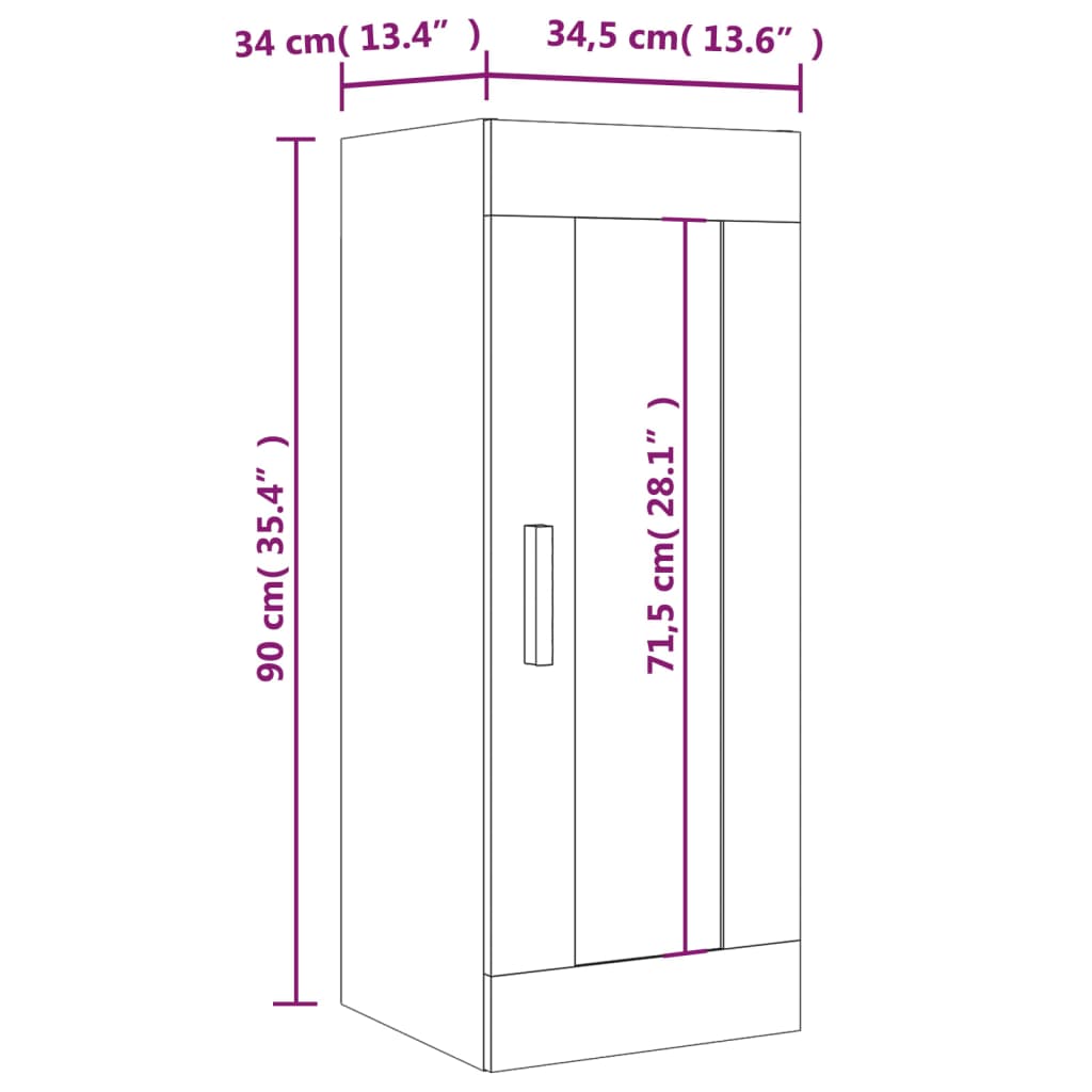 vidaXL Dulap de perete suspendat, alb extralucios, 34,5x34x90 cm