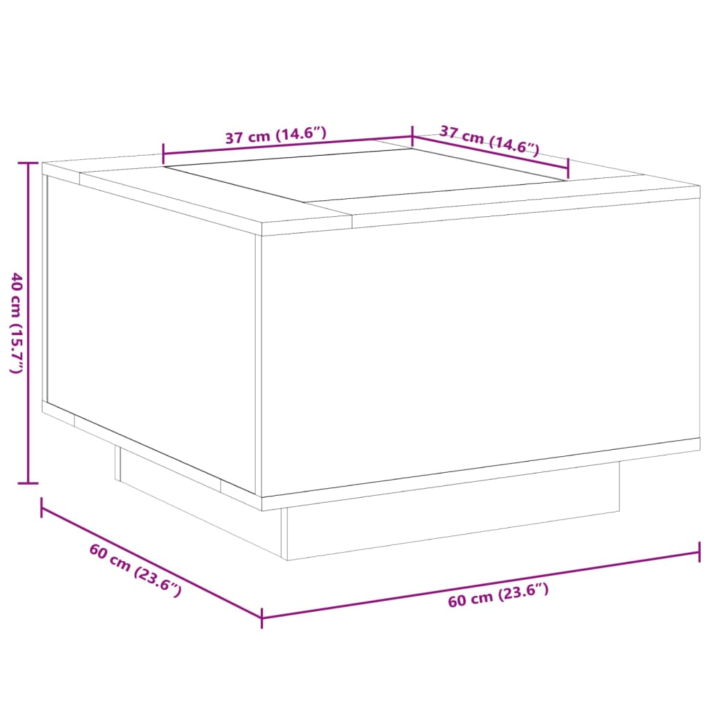 vidaXL Măsuță de cafea cu LED, alb, 60x60x40 cm, lemn prelucrat