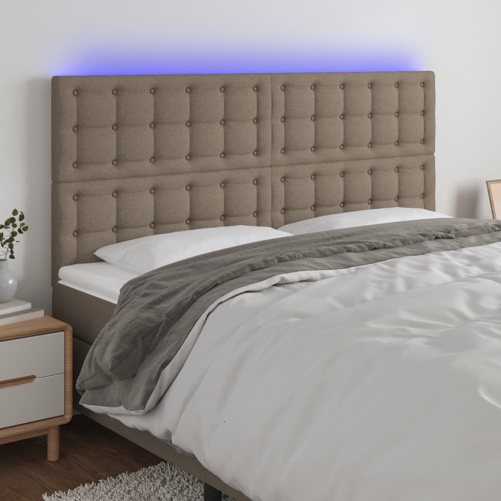 vidaXL Tăblie de pat cu LED, gri taupe, 160x5x118/128 cm, textil