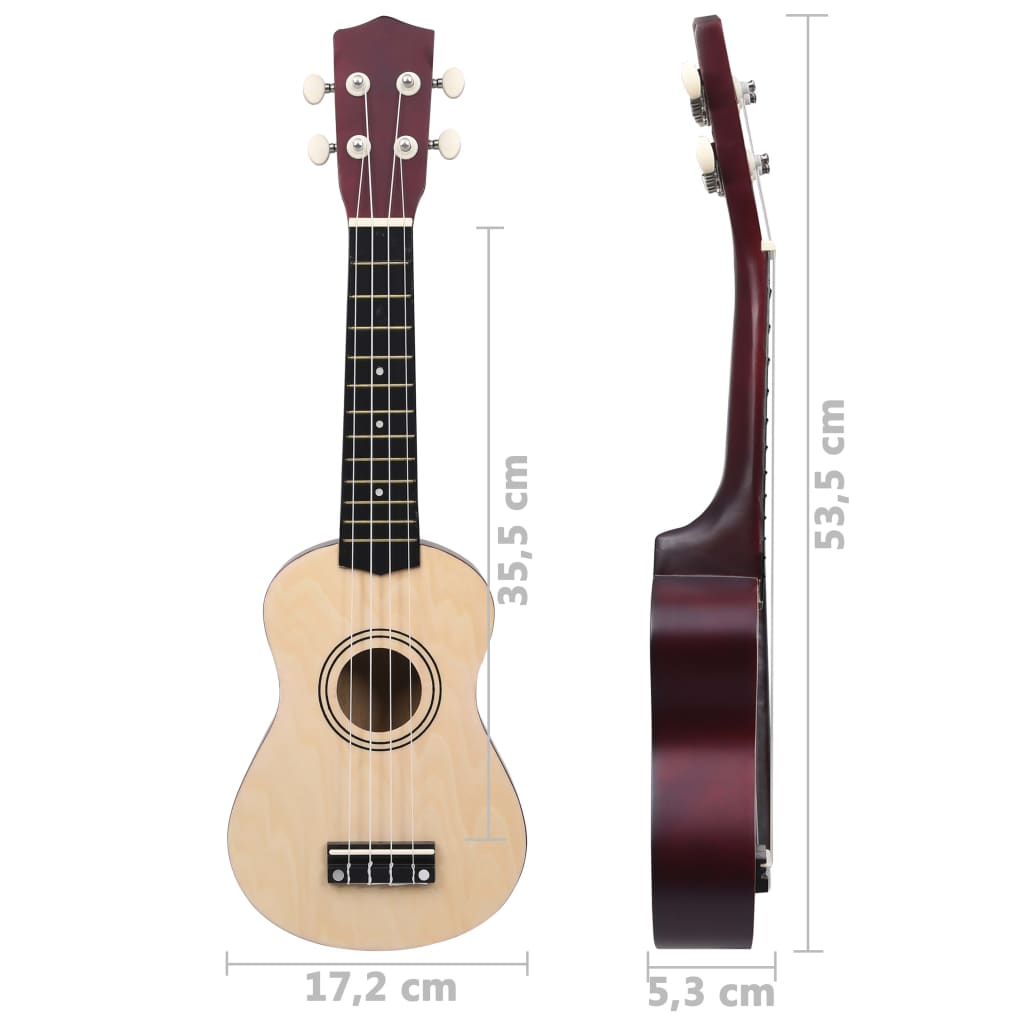 vidaXL Set ukulele soprano, cu husă, pentru copii, natural, 21"