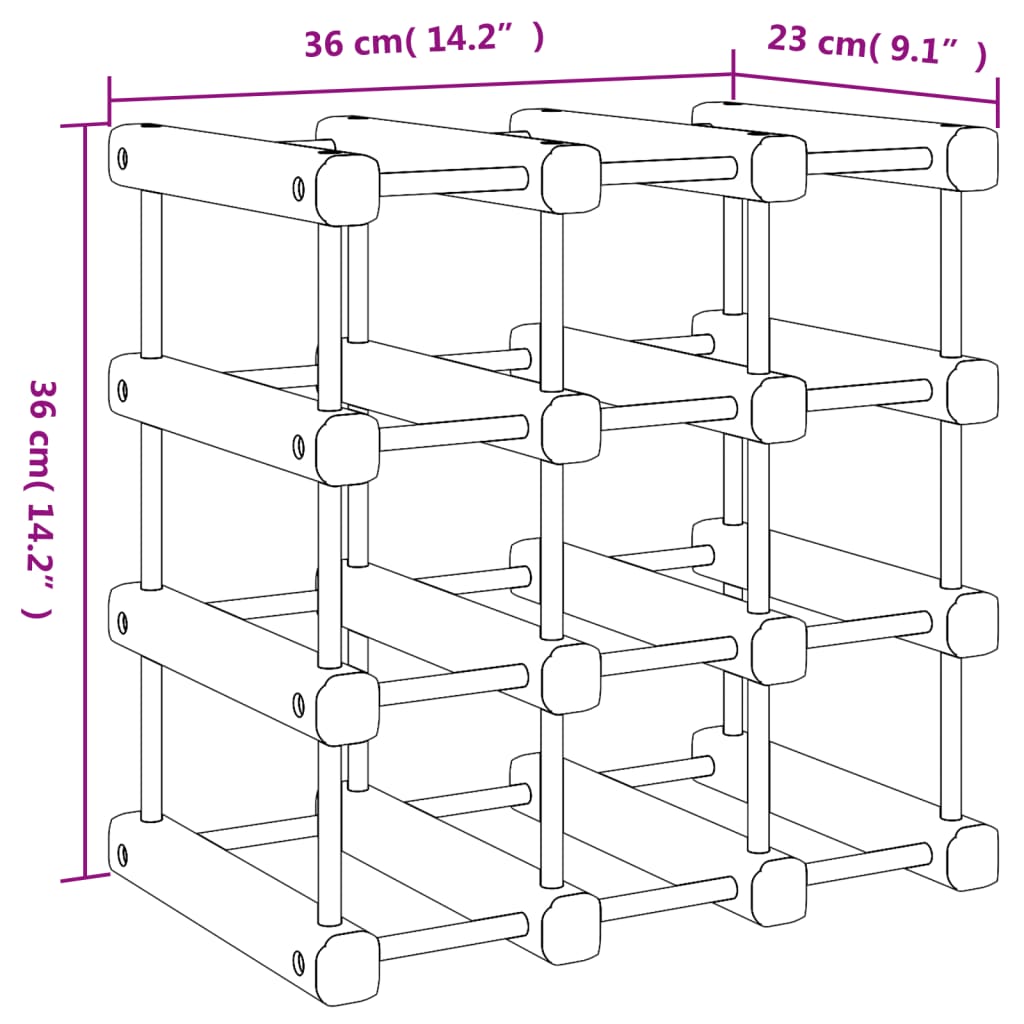 vidaXL Raft de vin pentru 12 sticle, 36x23x36 cm, lemn masiv de pin