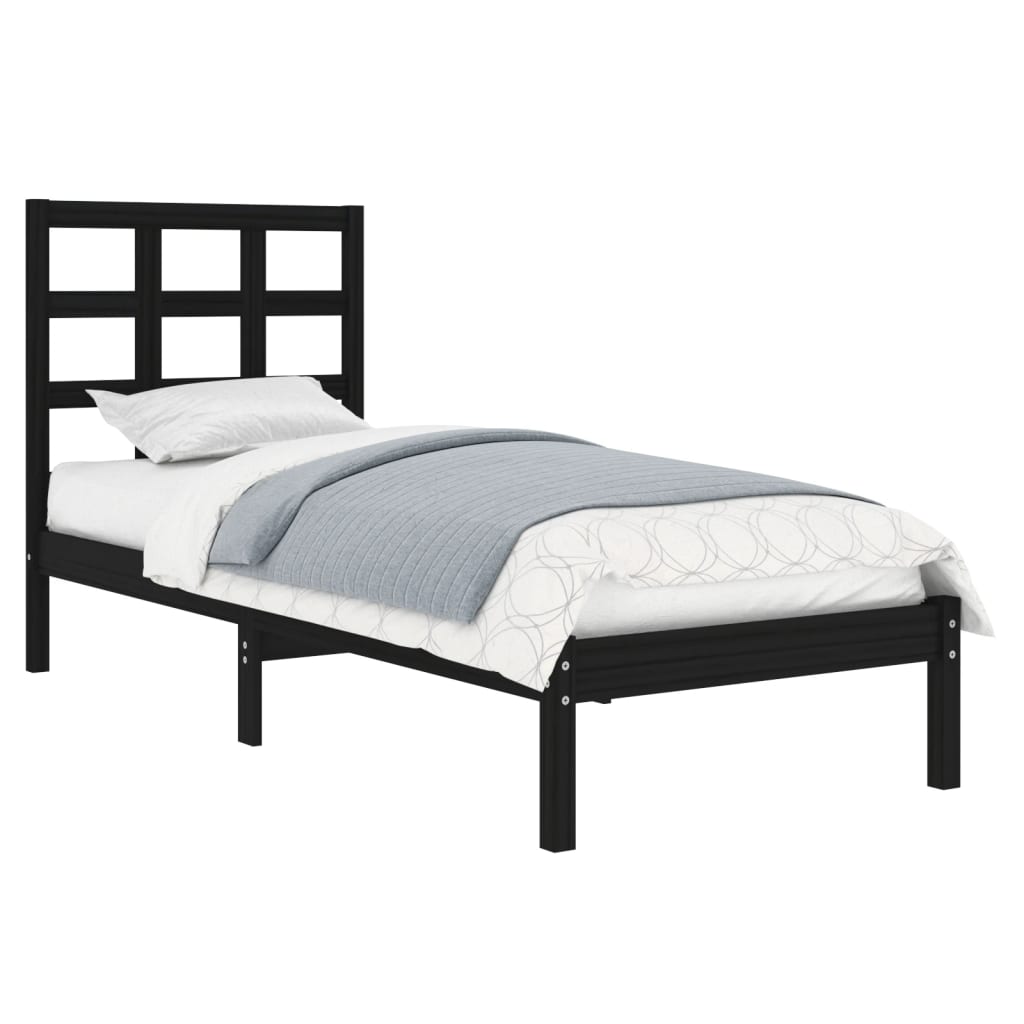 vidaXL Cadru de pat single, negru, 90x190 cm, lemn masiv