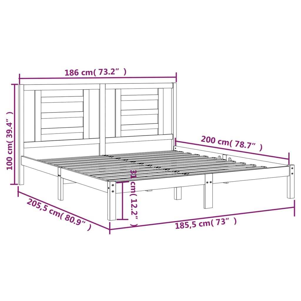 vidaXL Cadru de pat Super King, 180x200 cm, lemn masiv