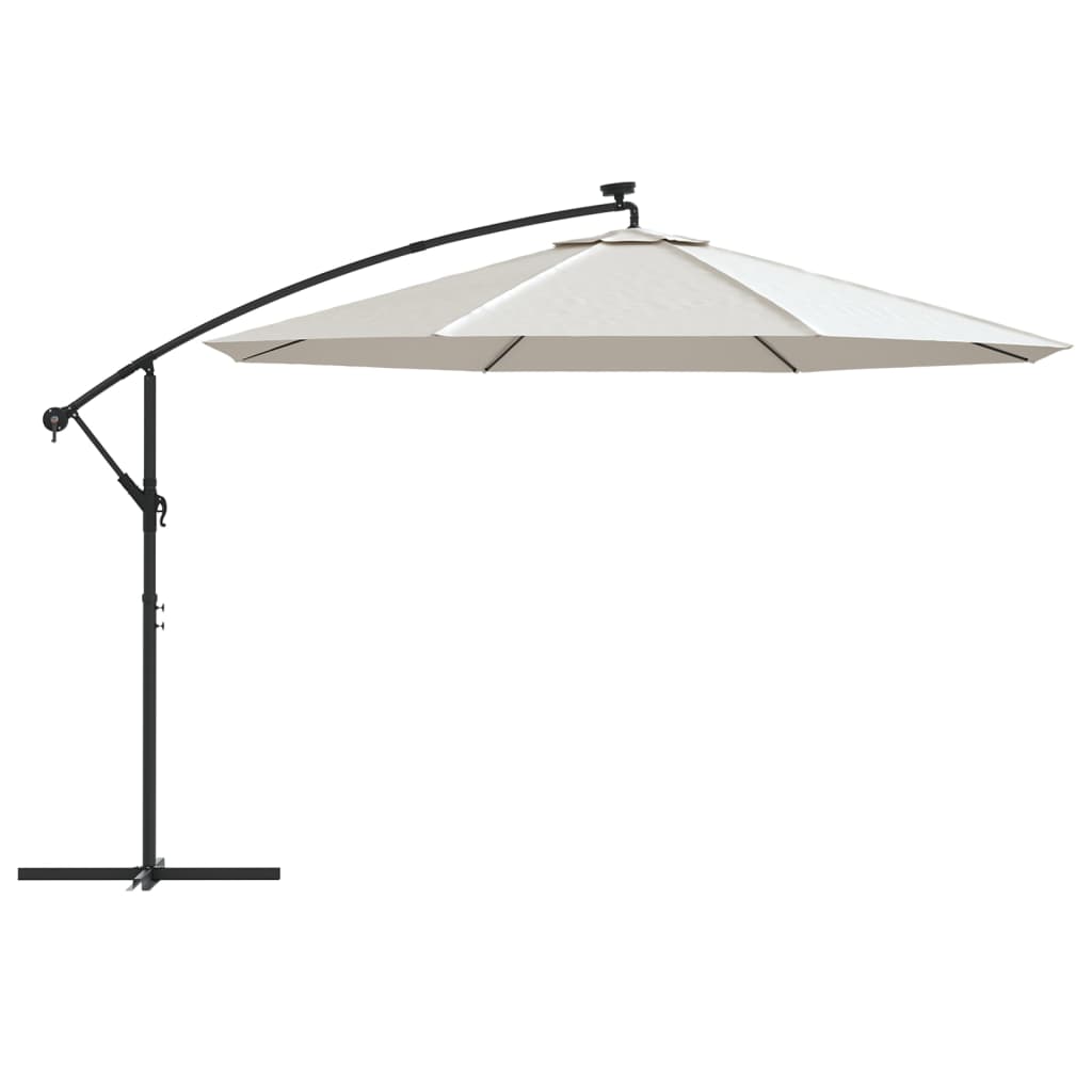 vidaXL Umbrelă suspendată cu LED-uri și stâlp metalic, nisipiu, 350 cm