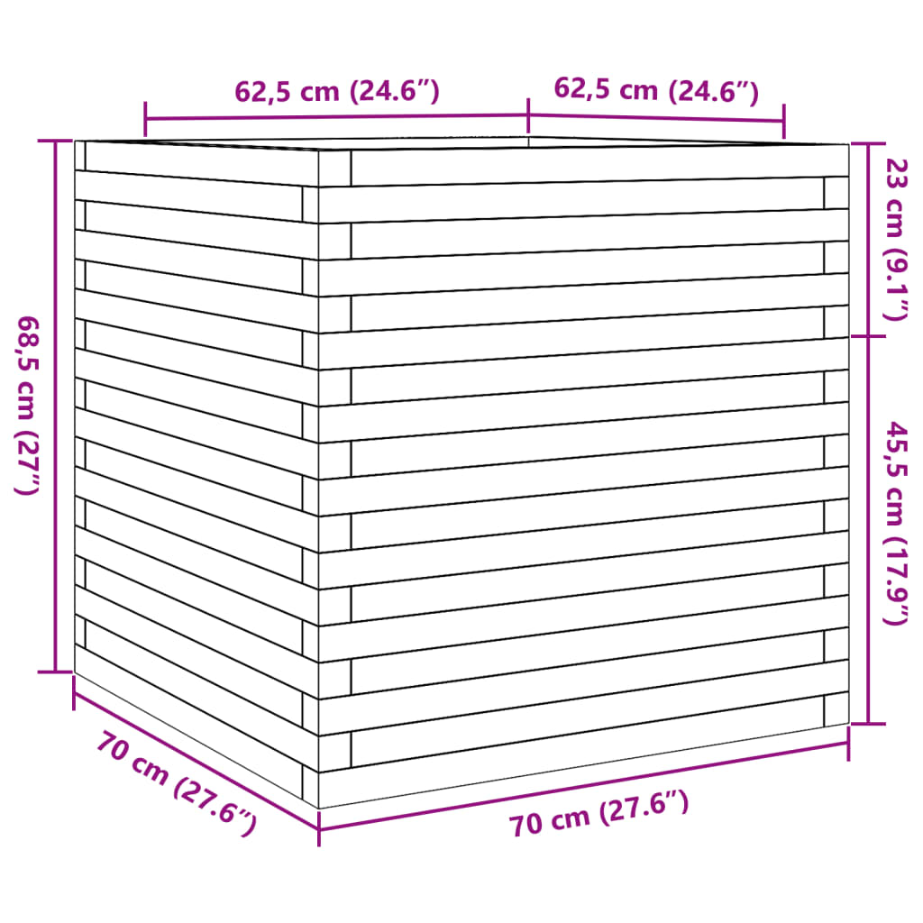 vidaXL Jardinieră de grădină, 70x70x68,5 cm, lemn de pin impregnat