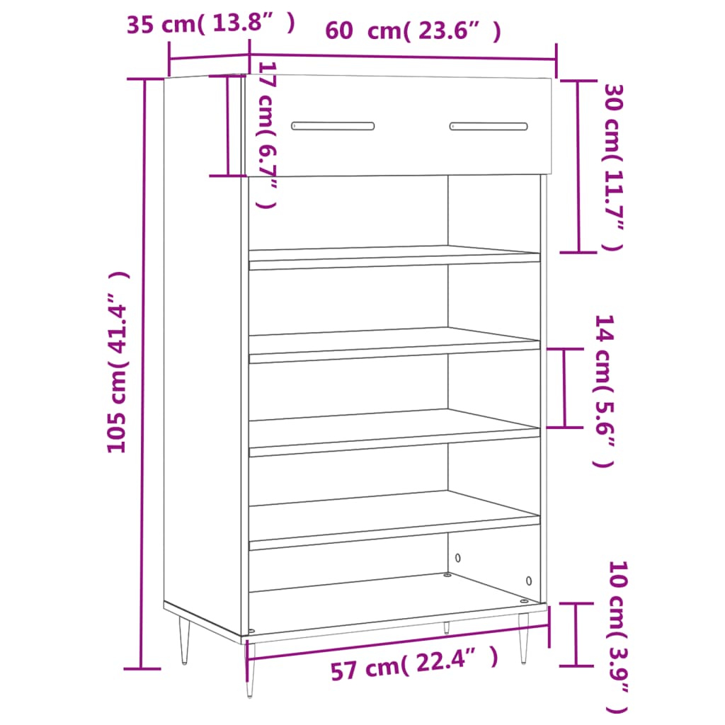 vidaXL Pantofar, alb extralucios, 60x35x105 cm, lemn prelucrat