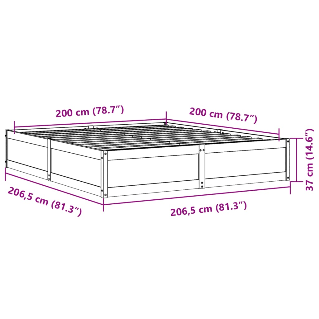 vidaXL Cadru de pat fără saltea, alb, 200x200 cm, lemn masiv pin