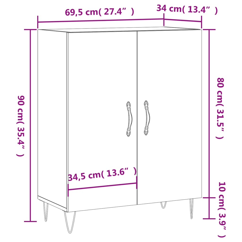 vidaXL Dulap, gri sonoma, 69,5x34x90 cm, lemn compozit