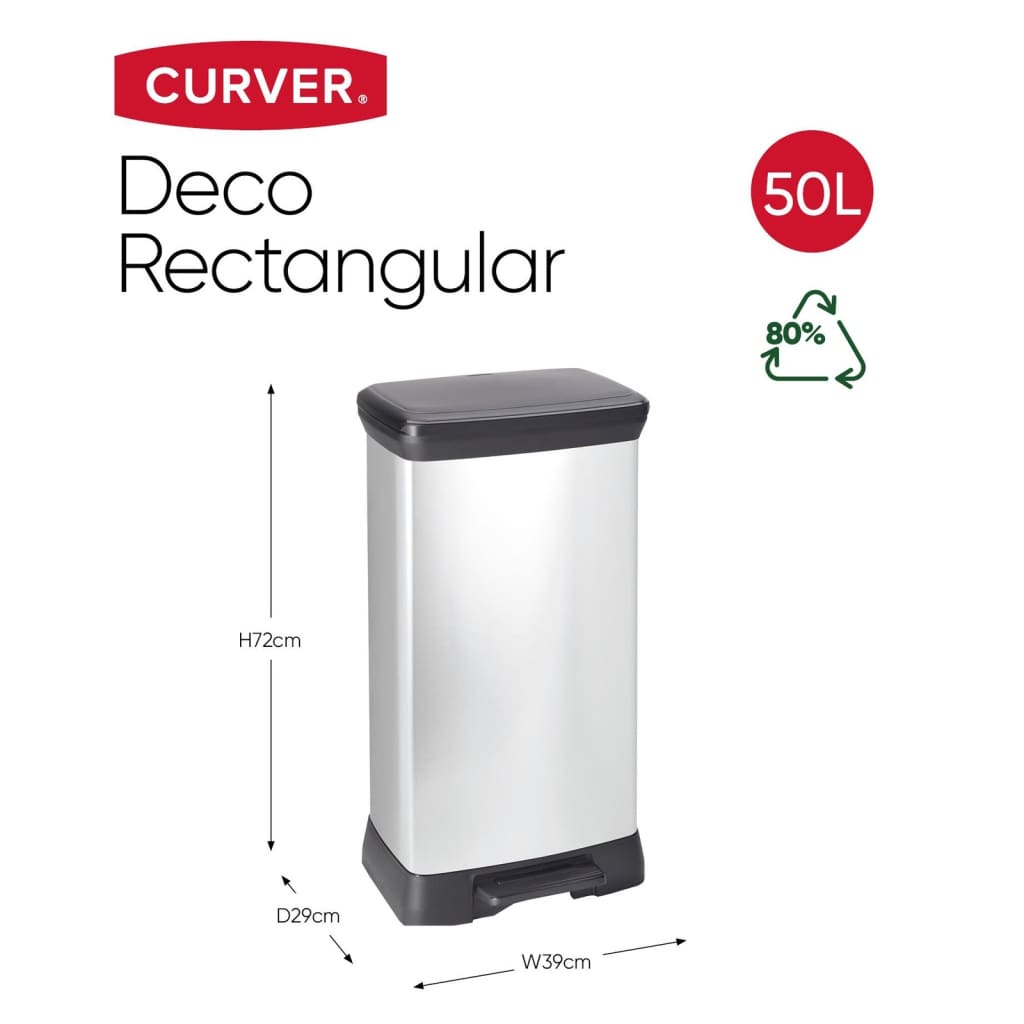 Curver Coș de gunoi cu pedală Deco, argintiu, 65L, dreptunghiular