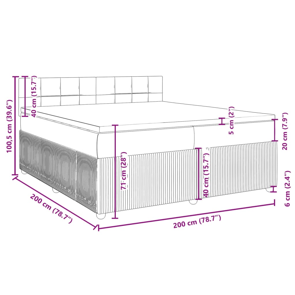 vidaXL Pat box spring cu saltea, roz, 200x200 cm, catifea