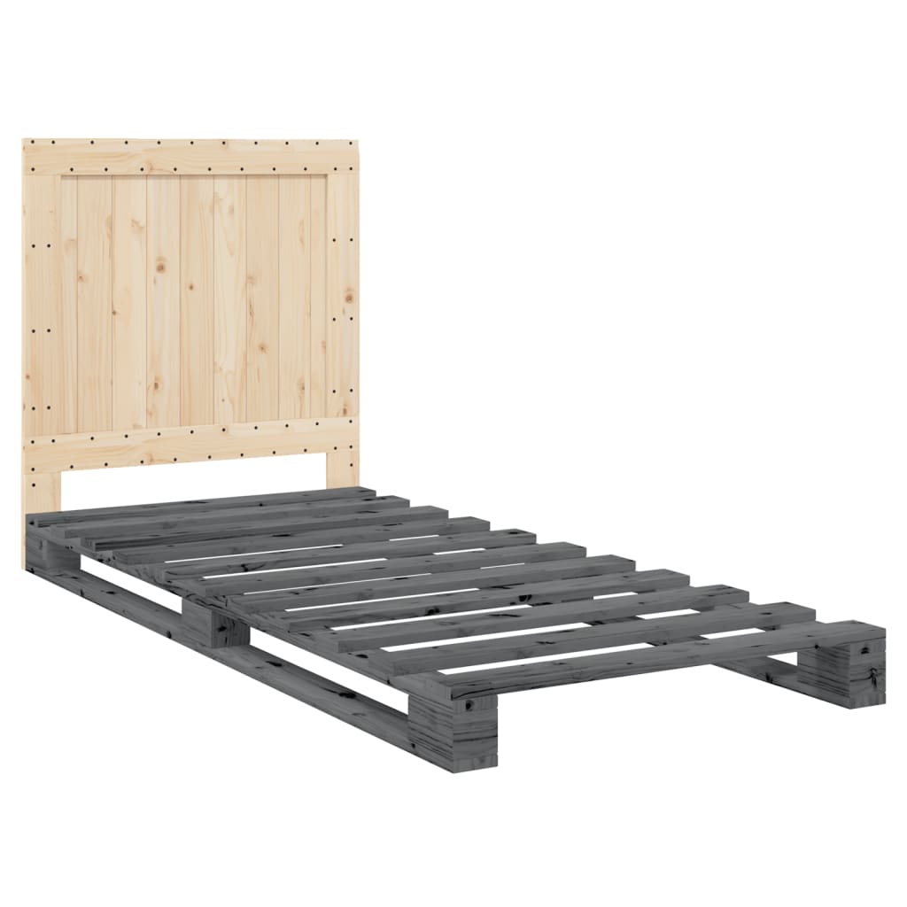 vidaXL Cadru de pat cu tăblie, gri, 90x200 cm, lemn masiv de pin