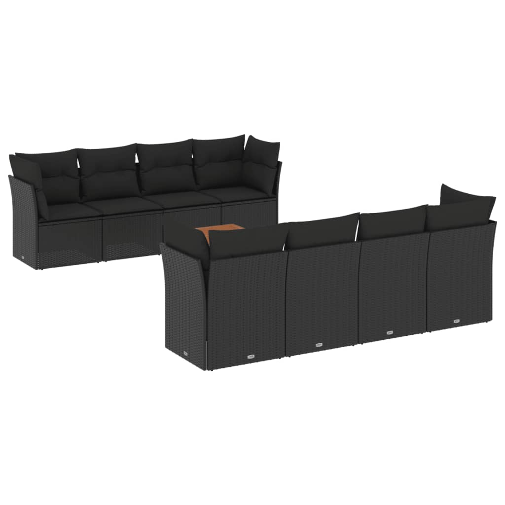 vidaXL Set mobilier de grădină cu perne, 9 piese, negru, poliratan