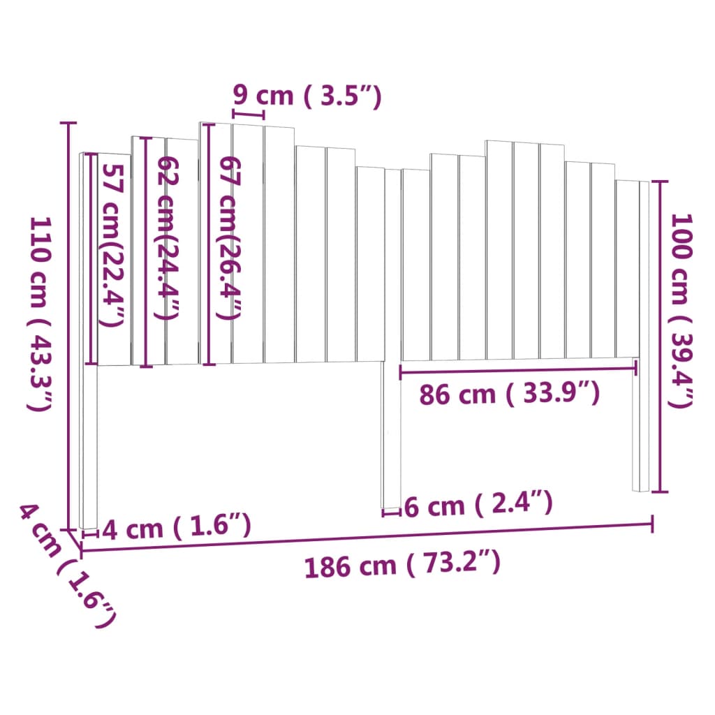 vidaXL Tăblie de pat, alb, 186x4x110 cm, lemn masiv de pin