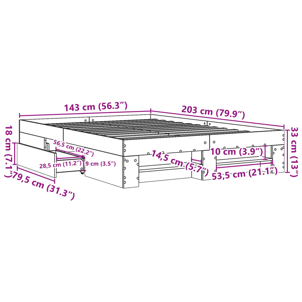 vidaXL Cadru de pat, gri sonoma, 140x200 cm, lemn prelucrat