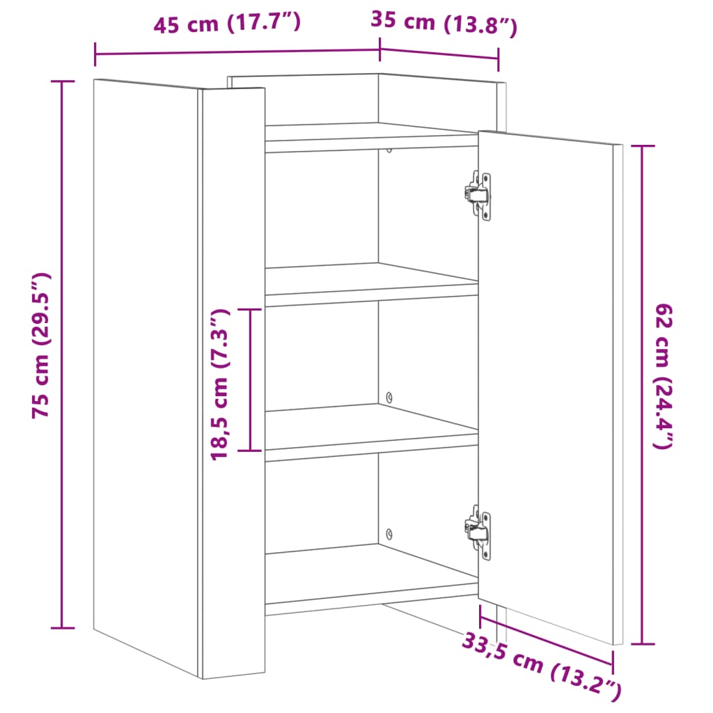 vidaXL Dulap, alb, 45x35x75 cm, lemn prelucrat