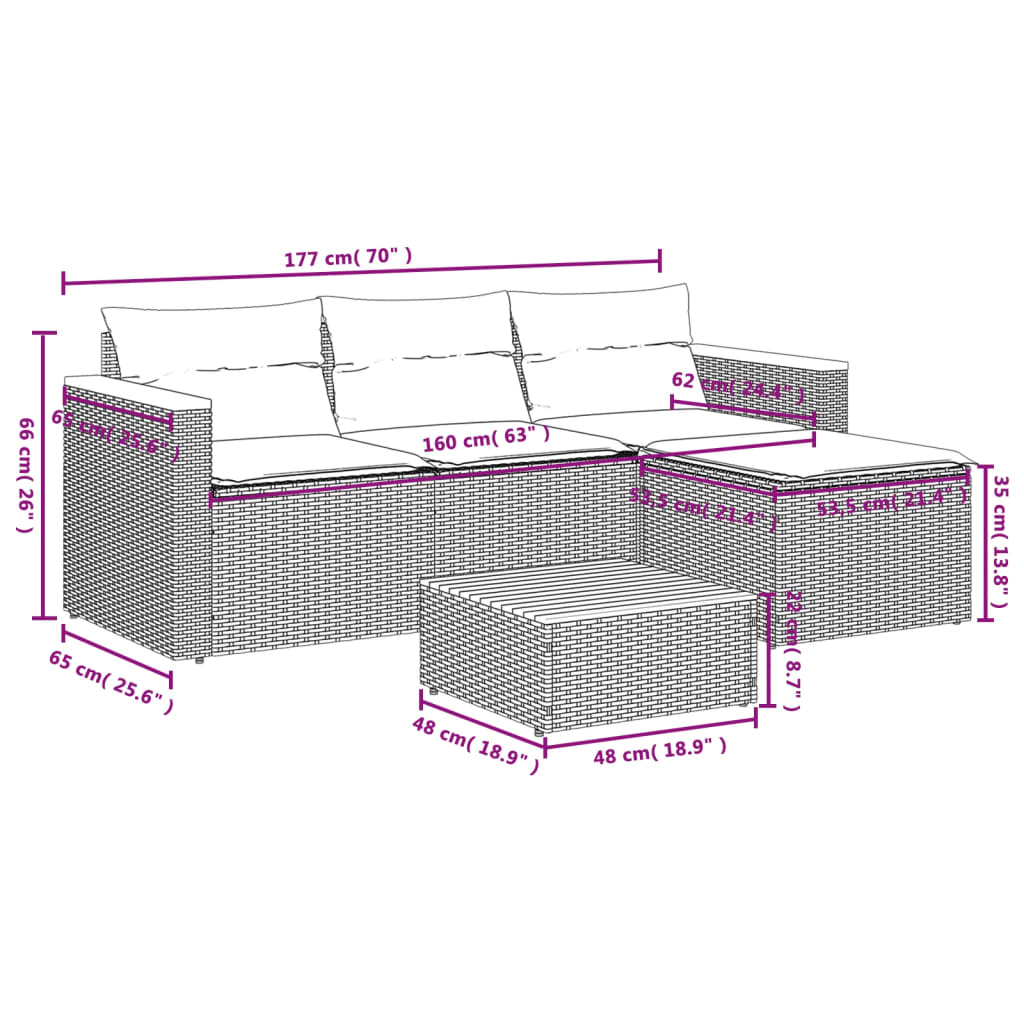 vidaXL Set mobilier de grădină cu perne, 5 piese,poliratan/lemn acacia