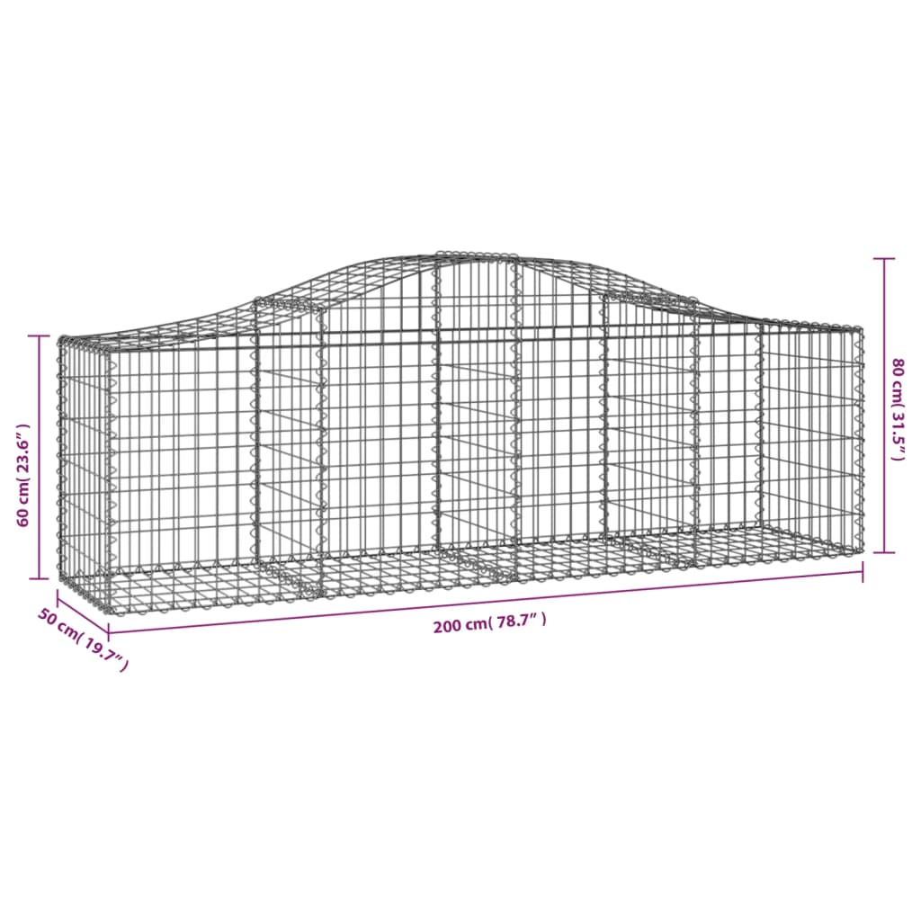 vidaXL Coșuri gabion arcuite 30 buc, 200x50x60/80 cm, fier galvanizat