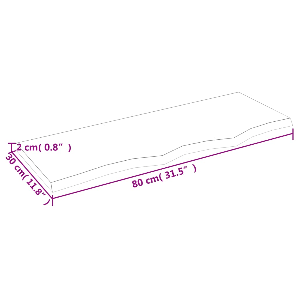 vidaXL Blat de baie, maro deschis, 80x30x2 cm, lemn masiv tratat