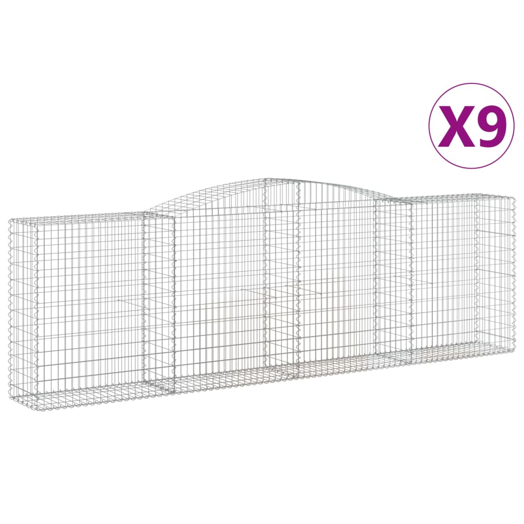 vidaXL Coșuri gabion arcuite 9 buc, 400x50x120/140 cm, fier galvanizat