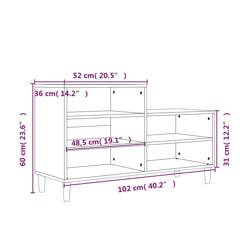 vidaXL Pantofar, alb, 102x36x60 cm, lemn compozit