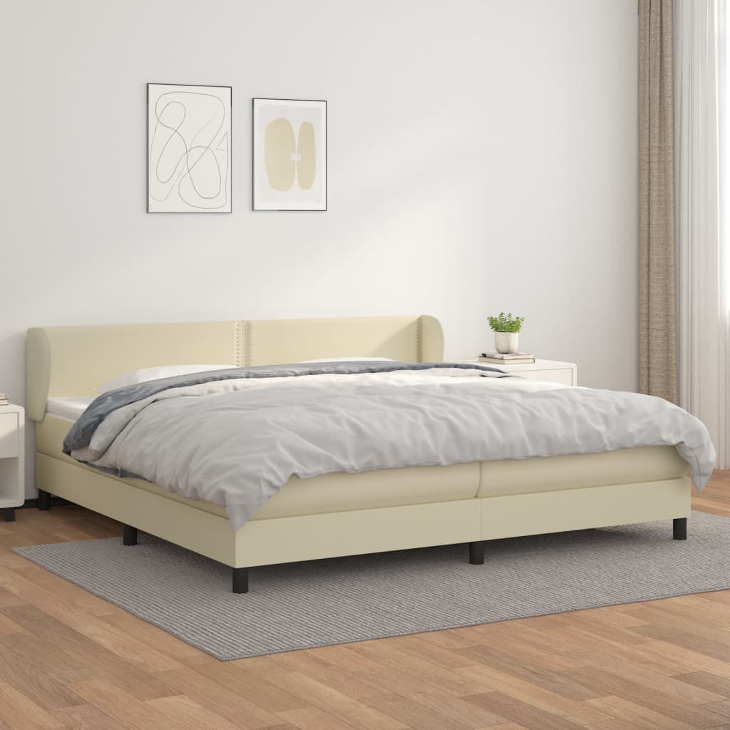 vidaXL Pat continental cu saltea, crem, 200x200 cm, piele ecologică